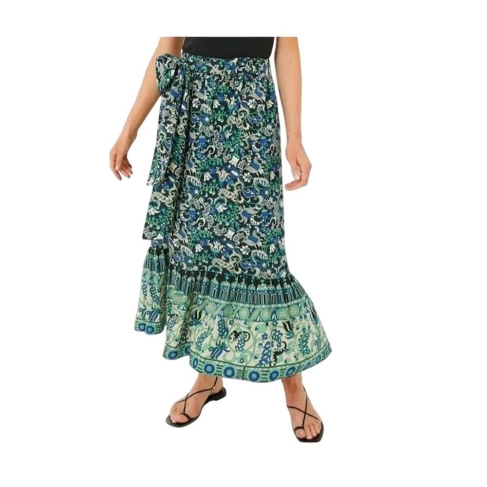 Tuckernuck Women's XL Green Floral Hampton A-Line Skirt Maxi